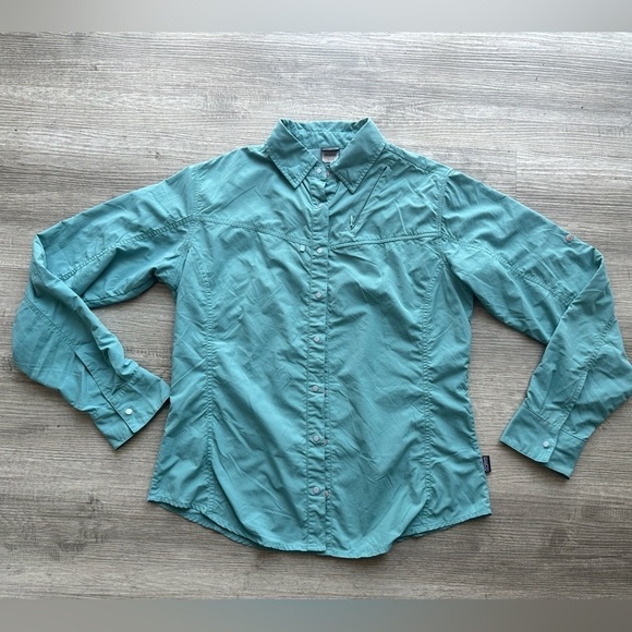 Tops - PATAGONIA Shirt Womens Zs S Green Fishing Snap Vented Roll Tab Sleeves hiking